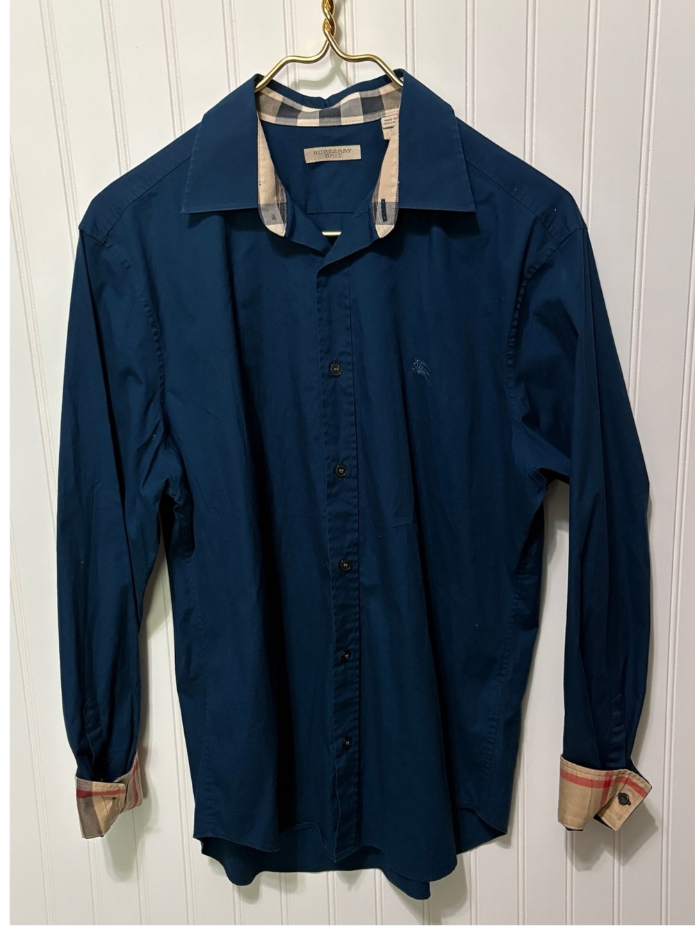 BURBERRY BRIT Button Up Nova Check Cuff Long Sleeve Dress Shirt Mens Size Large